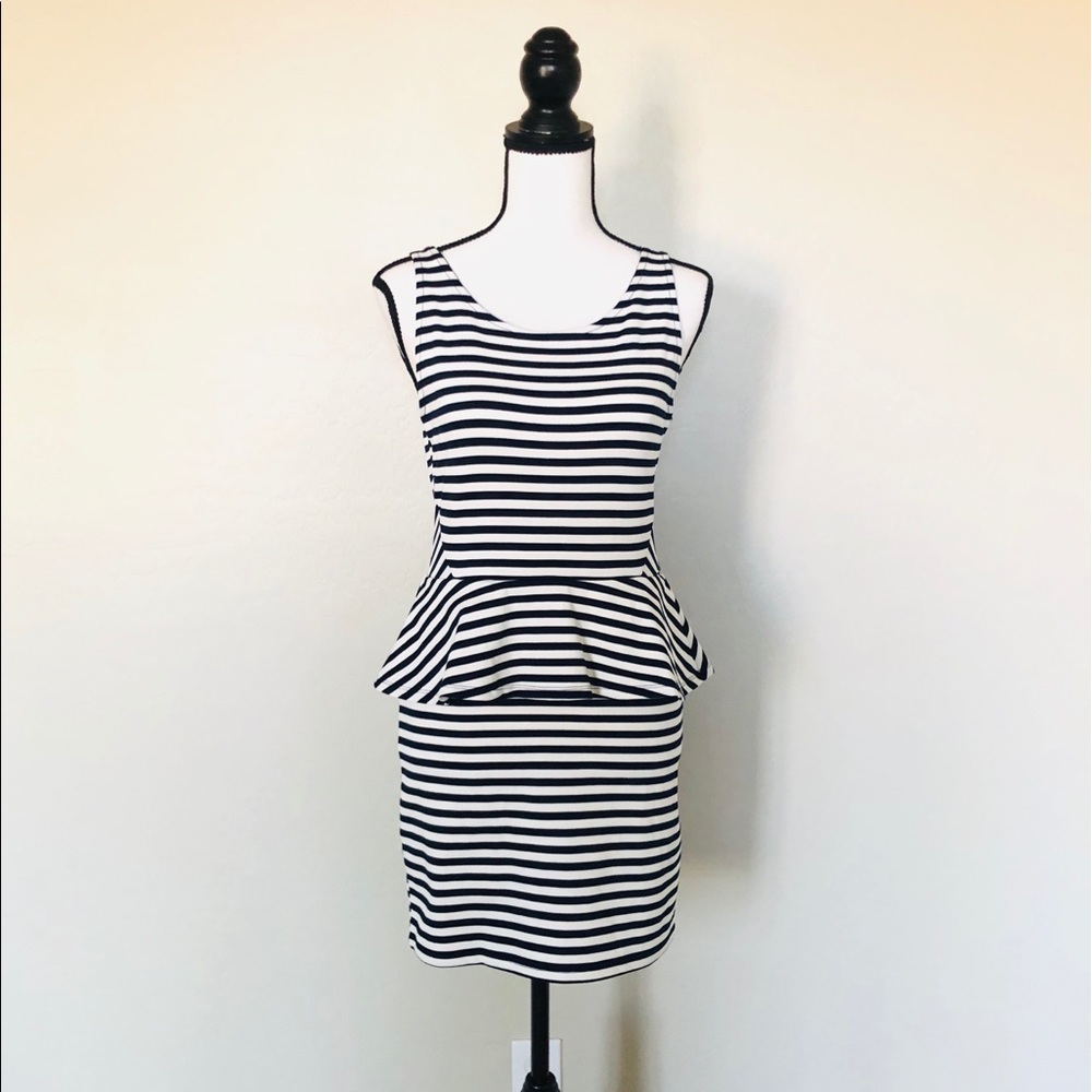 H&M Divided navy/owht striped ponti peplum dress12